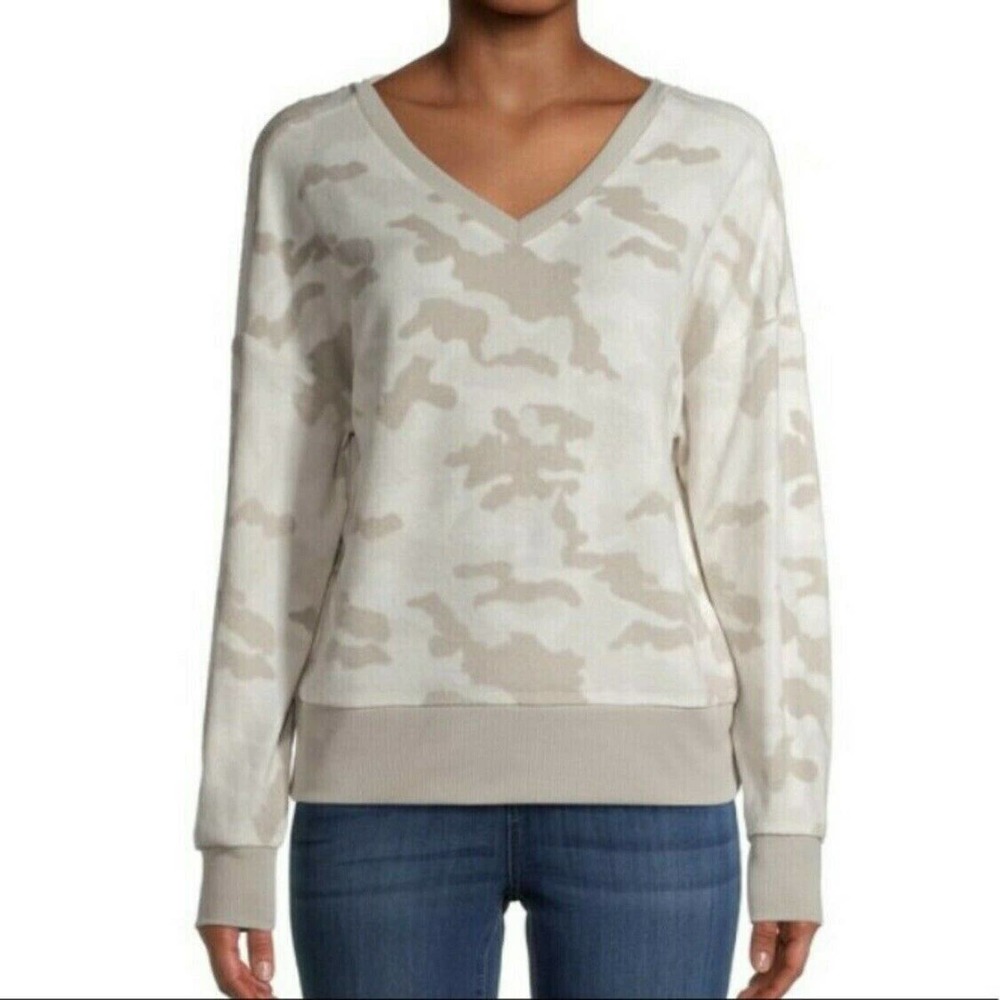 Derek Heart Gray Camo Top Criss Cross Back Pullover Soft Size Large